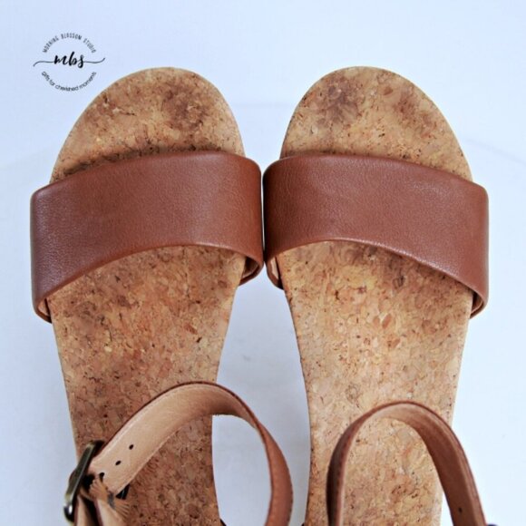 UGG Zoe Wedge Leather Tassel Sandals Chestnut Women 8 - Picture 9 of 13